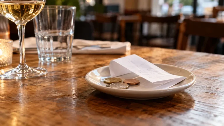 Quelques pièces posées sur une soucoupe avec l'addition à la fin d'un repas au restaurant